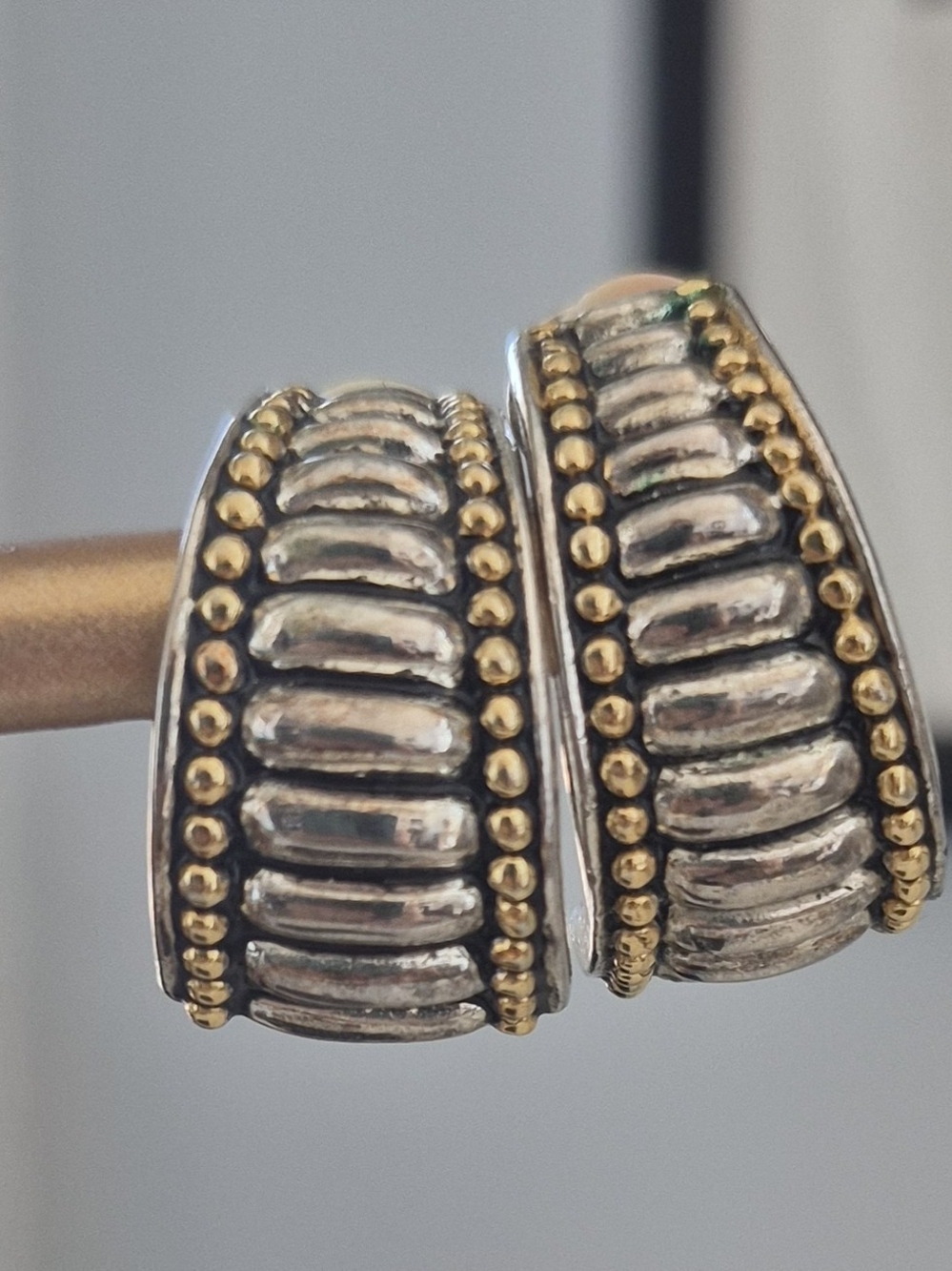 Two-Tone Silver and Gold Huggie Clip Earrings - Women Jewelry
